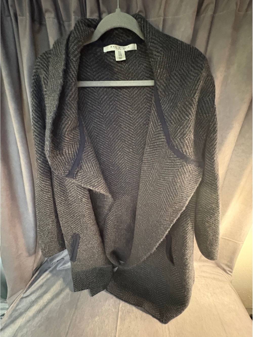 Max Studio Woman Gray Herringbone Open Cardigan Sweater 1X